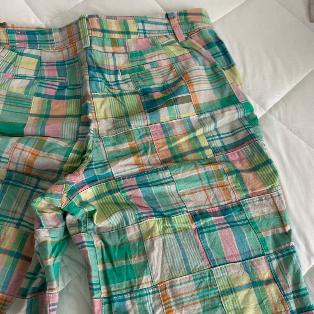 Talbots Green and Blue Madras Plaid Flat Front Women’s Shorts - Picture 2 of 7